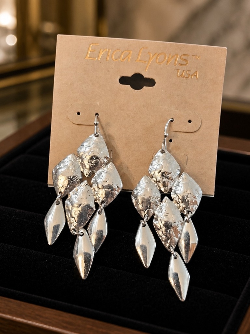 Erica Lyons Hammered Silver Leaf Cascade Earrings